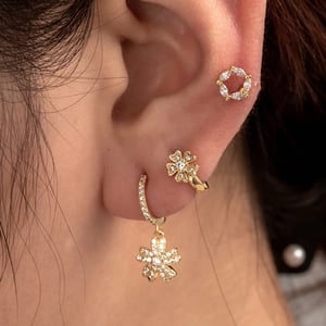 1 Piece Simple Series  Flower Copper  Gold Color Zircon Women's Dangle Earrings h5 Picture2